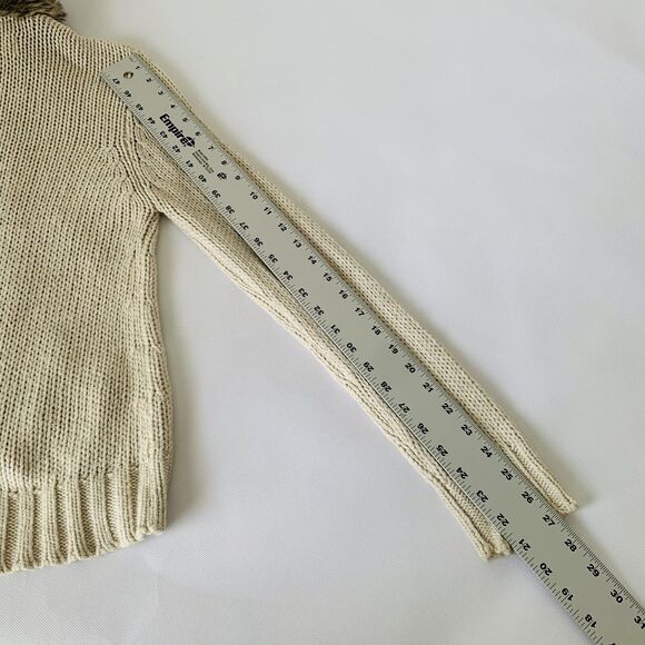 Zara Cardigan Sweater Women L Beige Knit Brown Fur Mob Wife Glam Preppy Boho - Picture 12 of 12